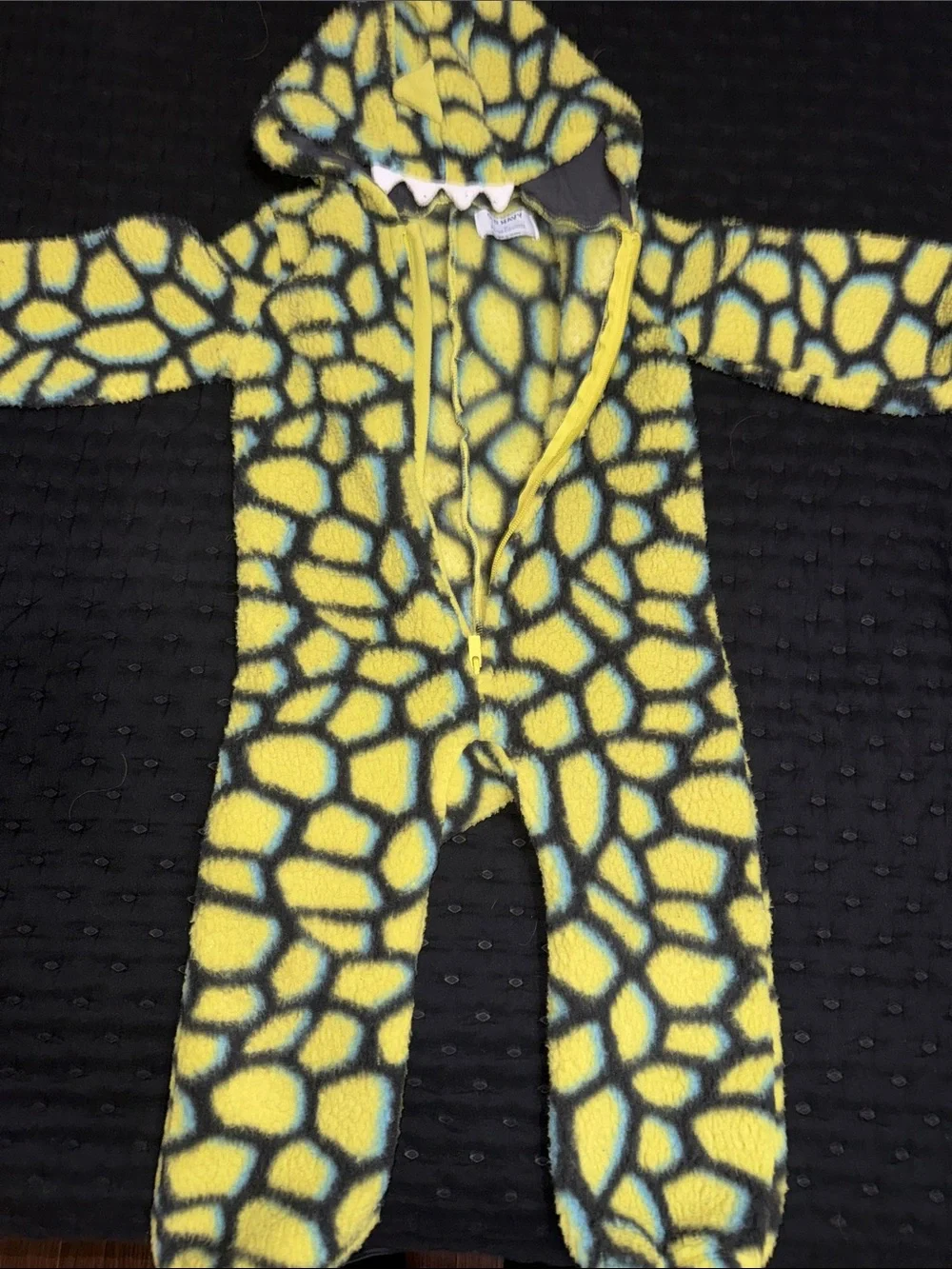 Old Navy Yellow and Gray Fleece Hooded One-Piece Footie for Kids